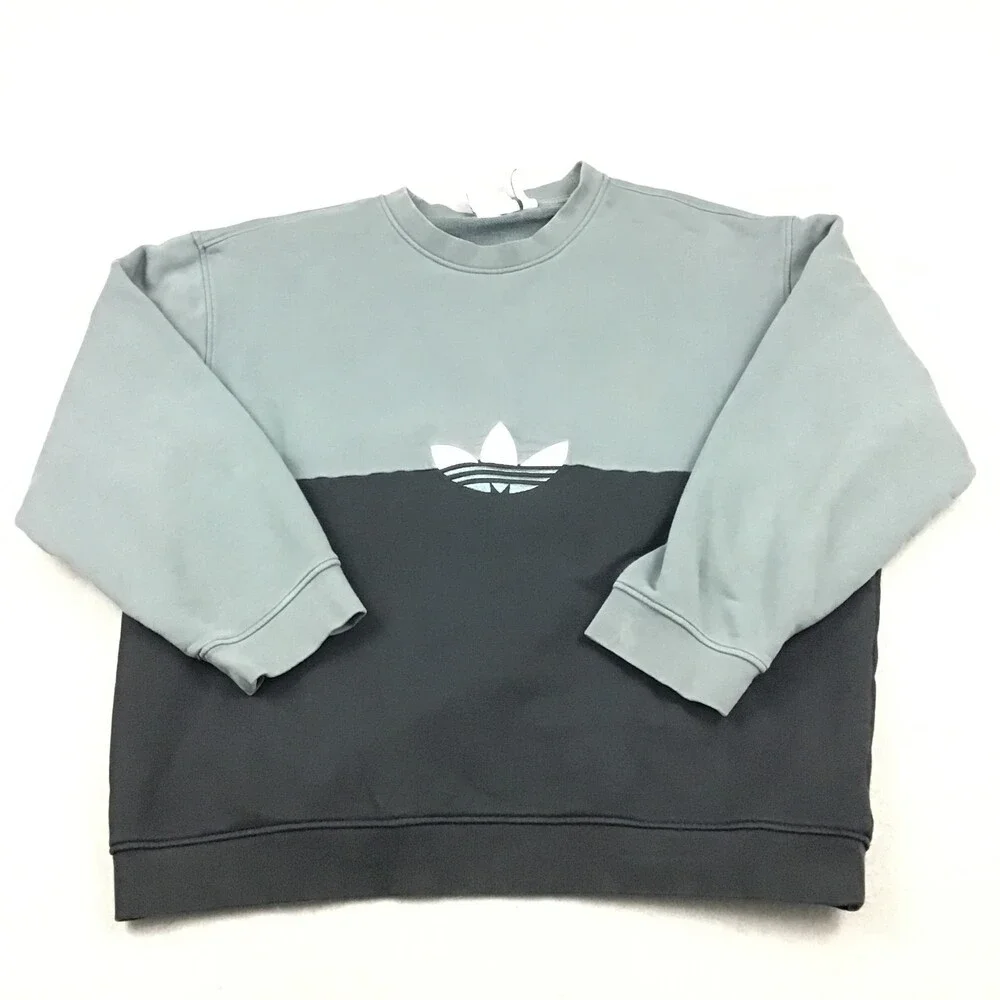Adidas Sweatshirt Men Large Gray Black Pullover Center Trefoil Logo Jumper L